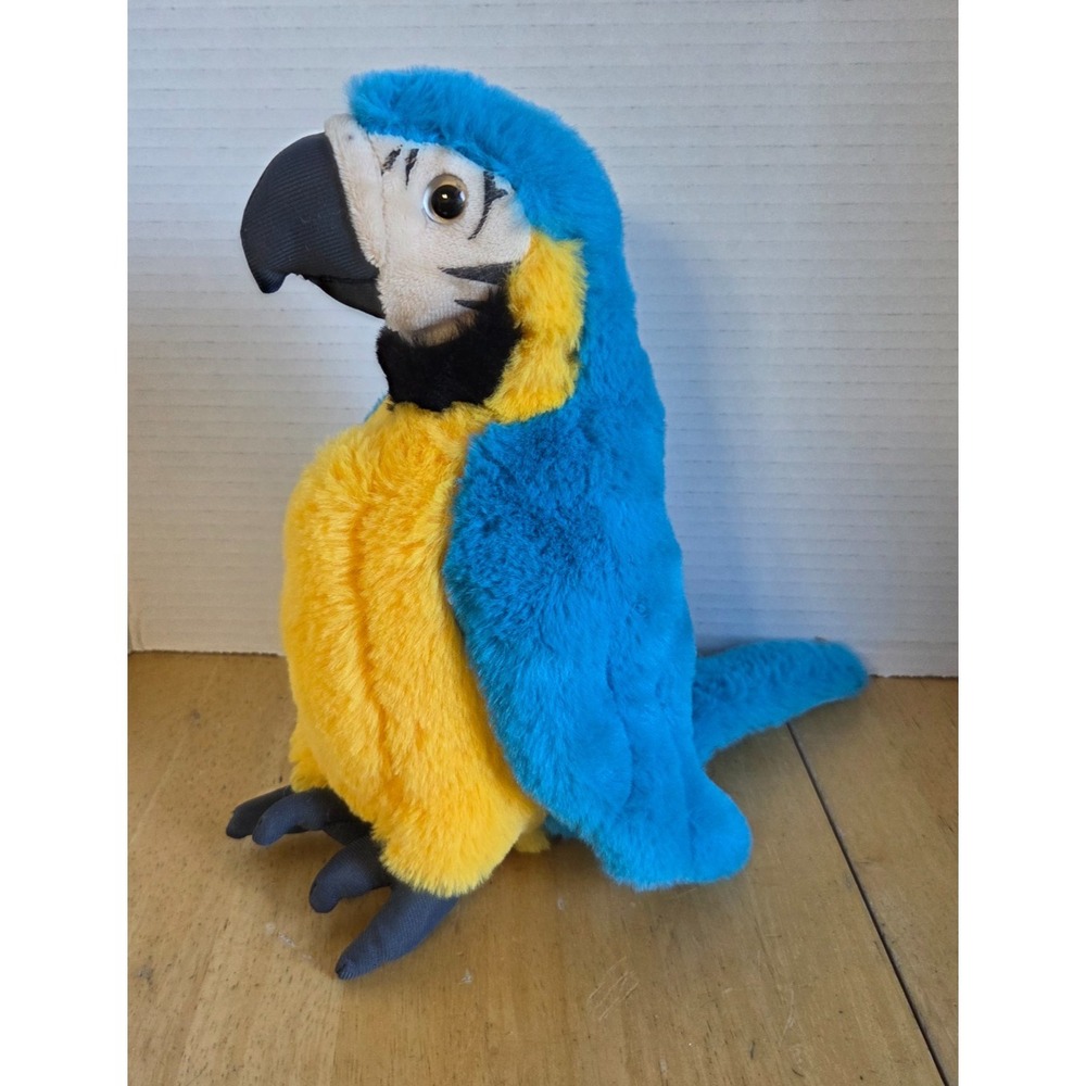 Blue Yellow Soft Parrot Plush Stuffed Animal Toy Realistic Bird 10 inch Sitting